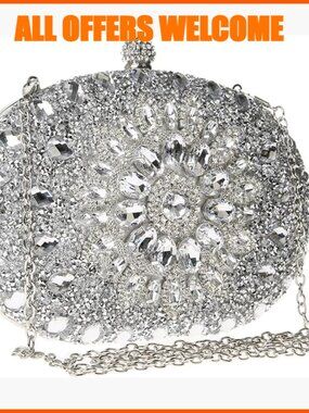 Sparkly Rhinestone Sequin Clutch Evening Bag with Removable Chains